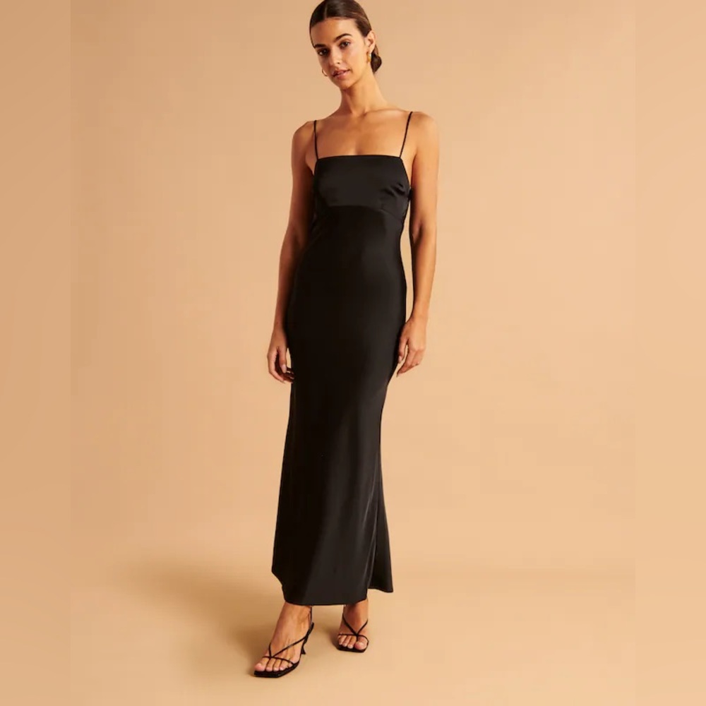Abercrombie Black Satin Cowl Back Slip Midi Dress Size M